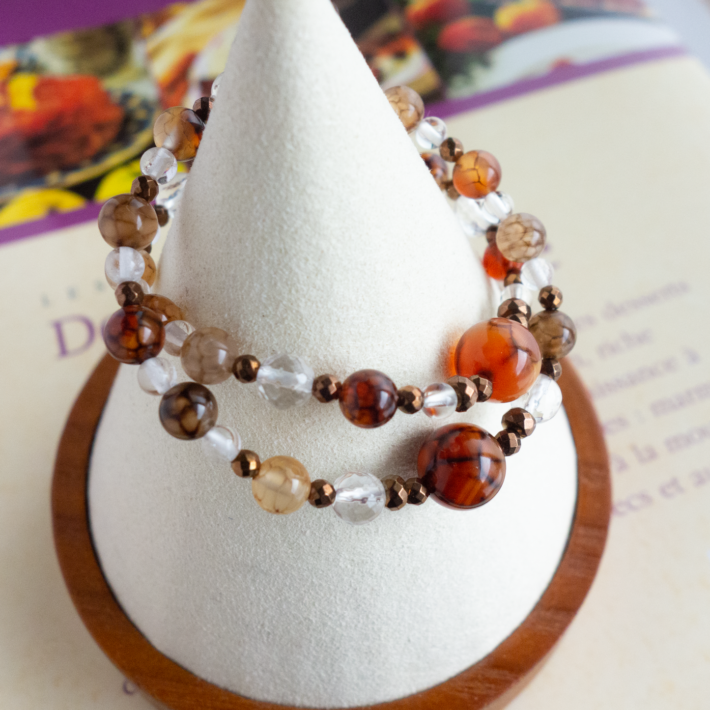 *「ドラゴンアゲート×水晶」_天然石ブレスレット #214