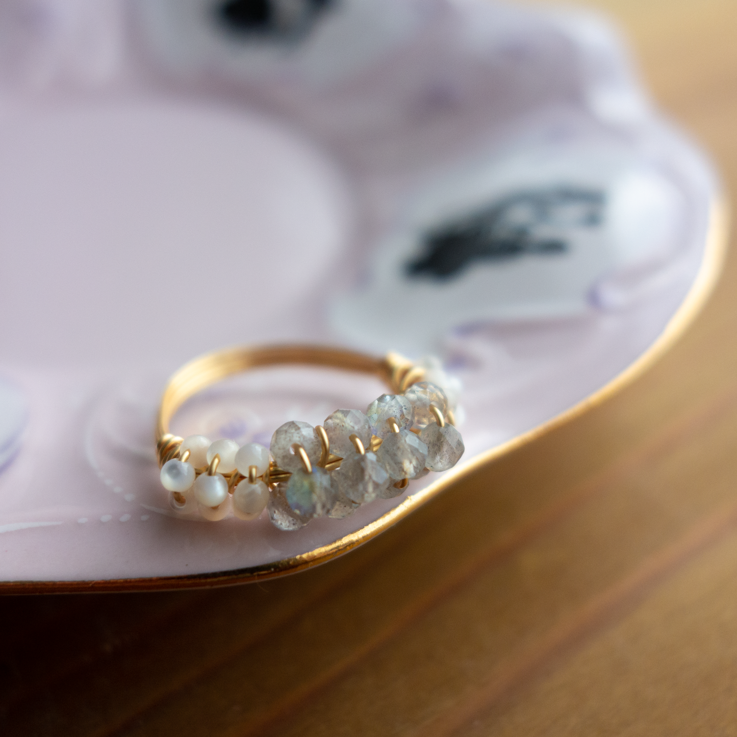 mousse_ ムース/【マザーオブパール×ラブラドライト,ムーンストーン】_天然石ワイヤーリング