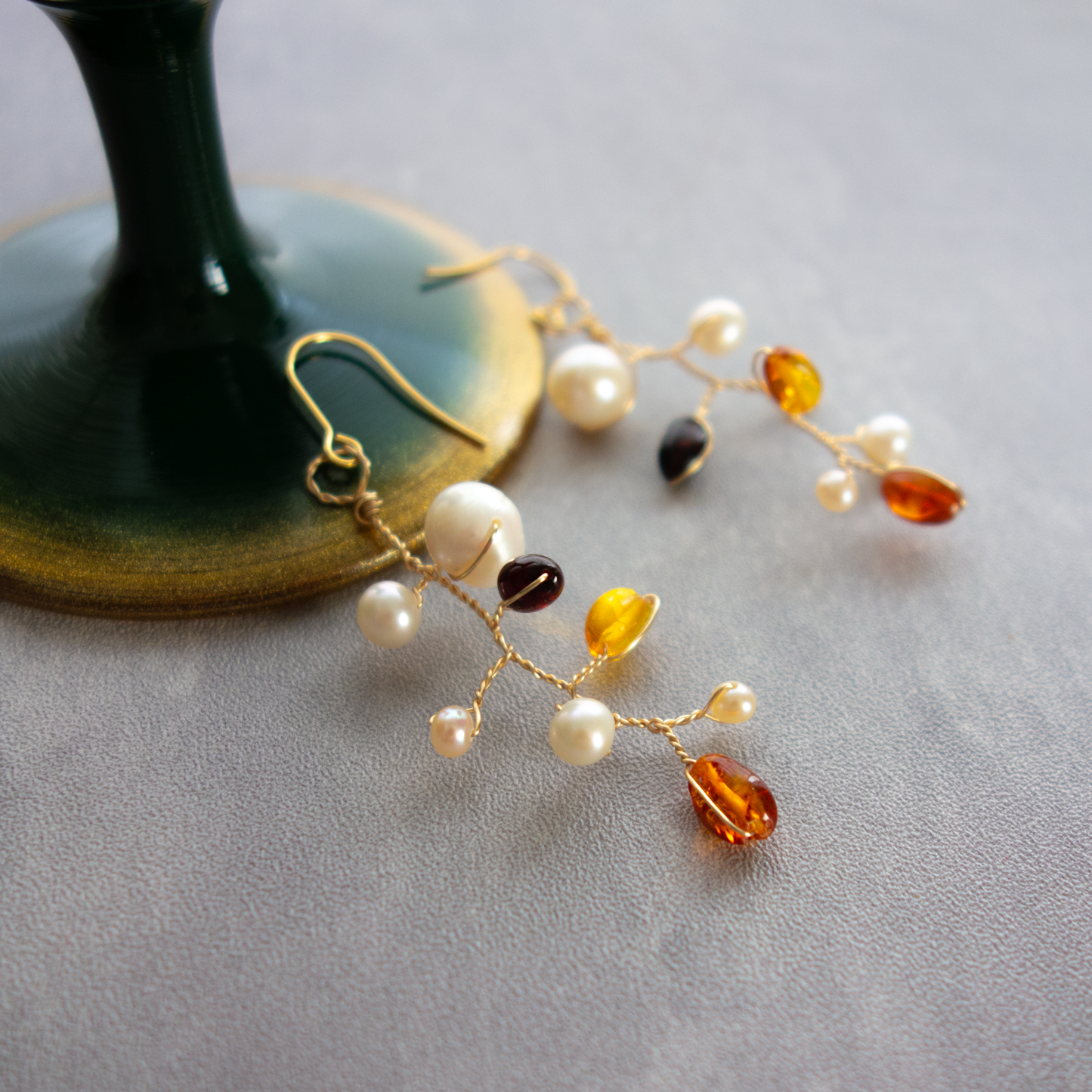 la branche_小枝【イヤリング/ピアス】琥珀とパール