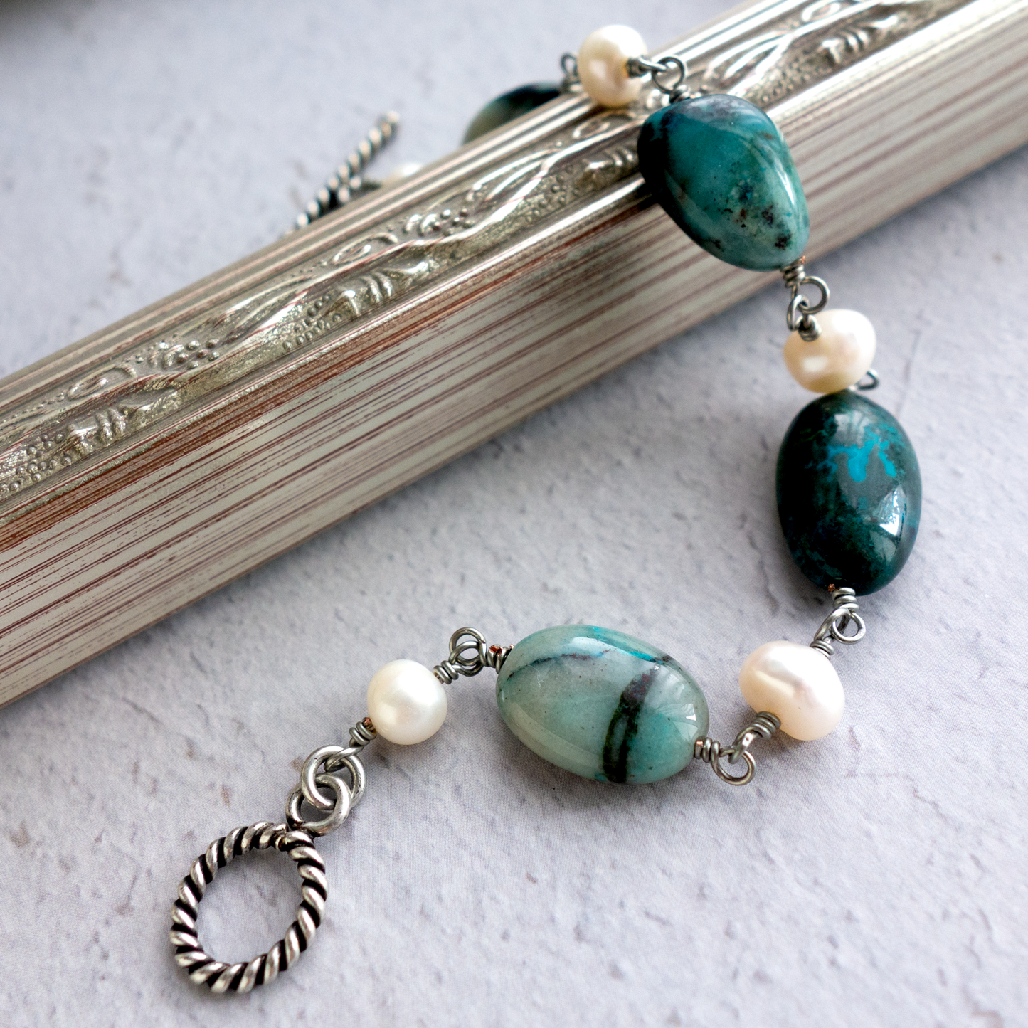 Peacock_ピーコック/「クリソコラ」地球*ブルーグリーンのブレスレット/Colorful Earth *Blue-green bracelet #259