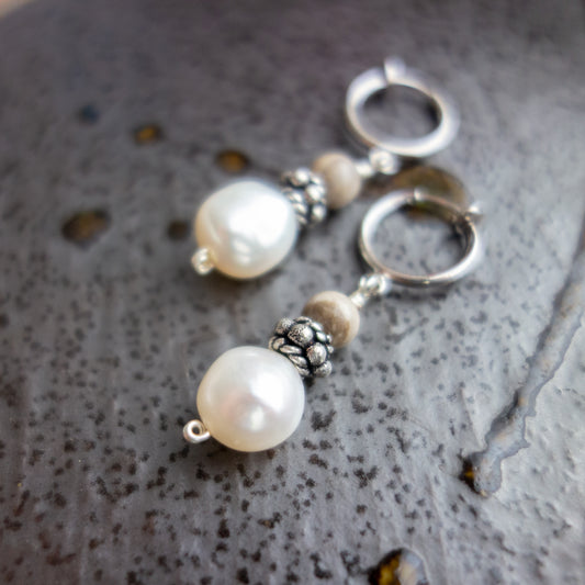 Écru _エクリュ【ピアス/イヤリング】淡水パール+ジャスパー
