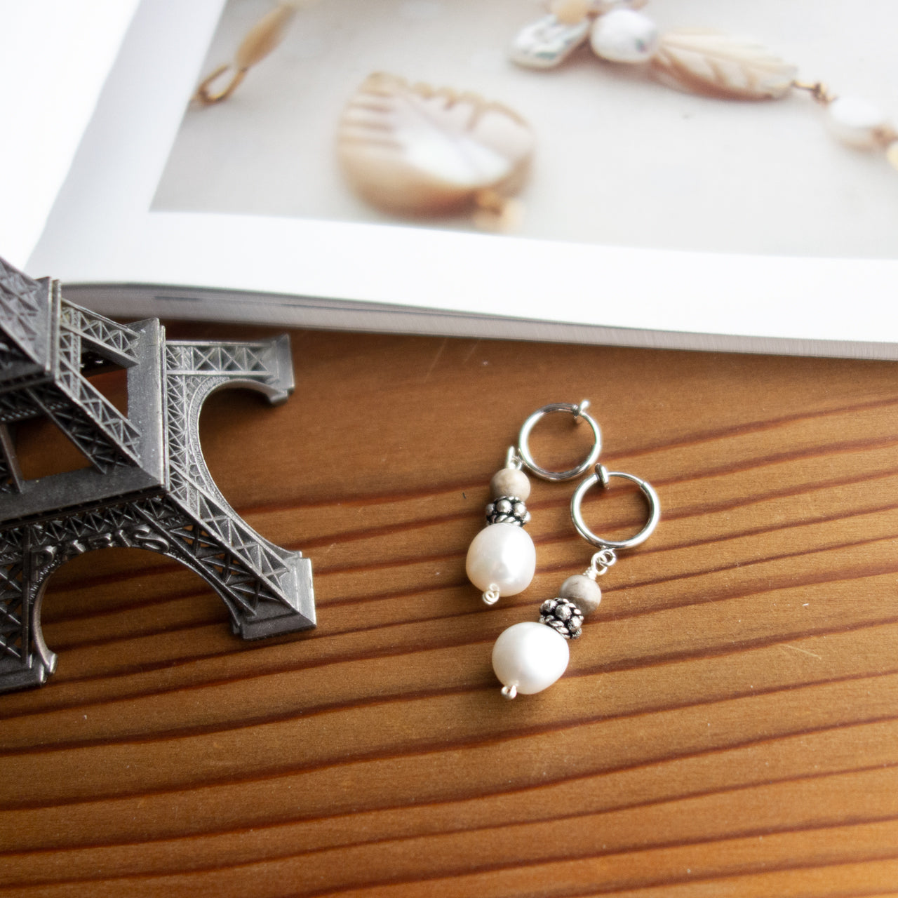 Écru _エクリュ【ピアス/イヤリング】淡水パール+ジャスパー