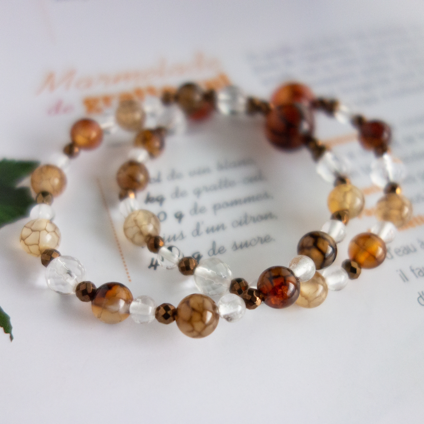 *「ドラゴンアゲート×水晶」_天然石ブレスレット #214