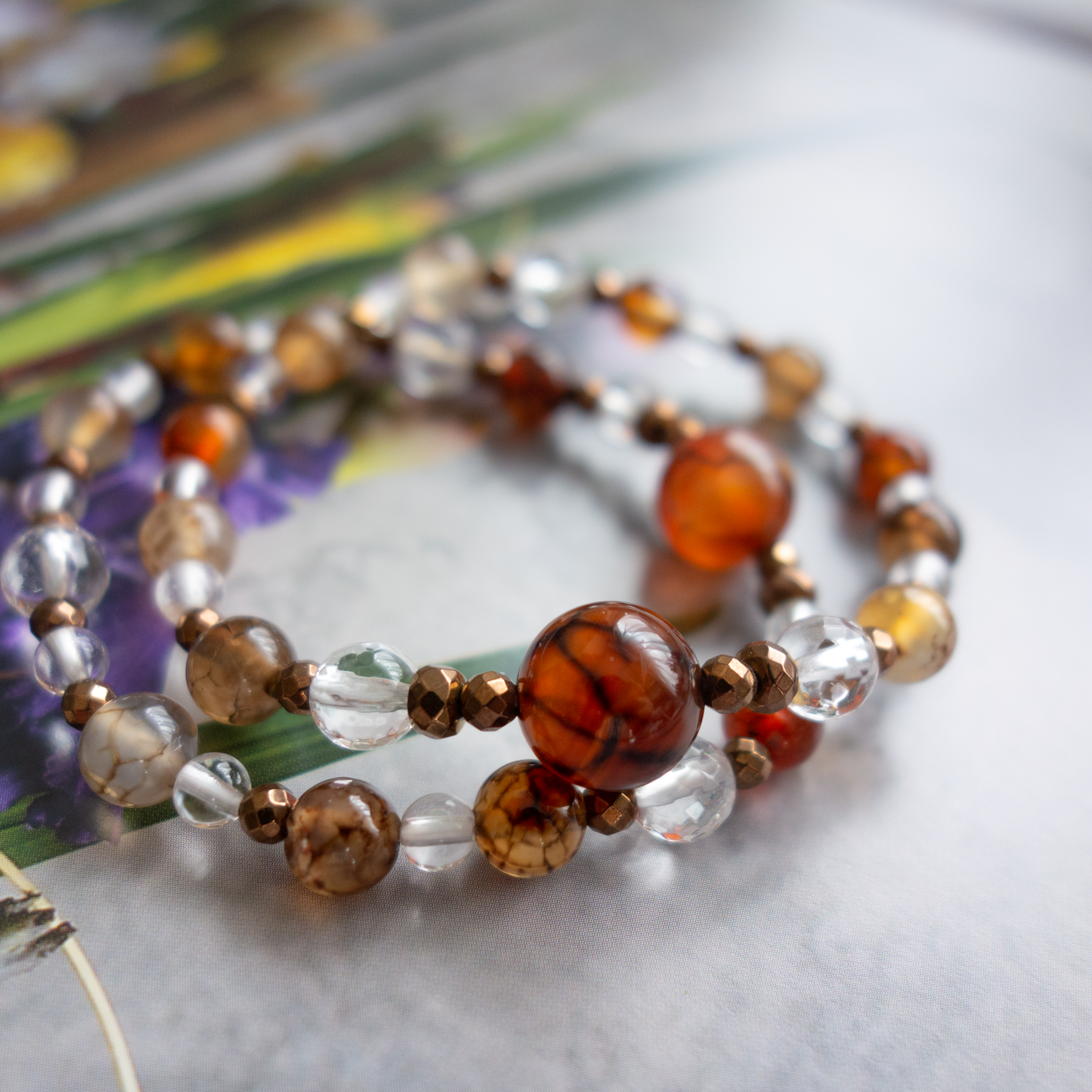 *「ドラゴンアゲート×水晶」_天然石ブレスレット #214