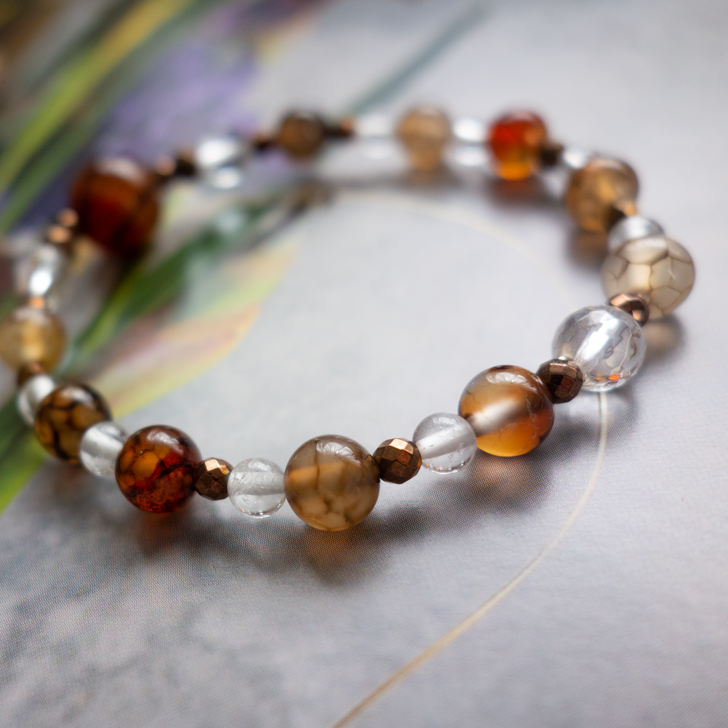 *「ドラゴンアゲート×水晶」_天然石ブレスレット #214