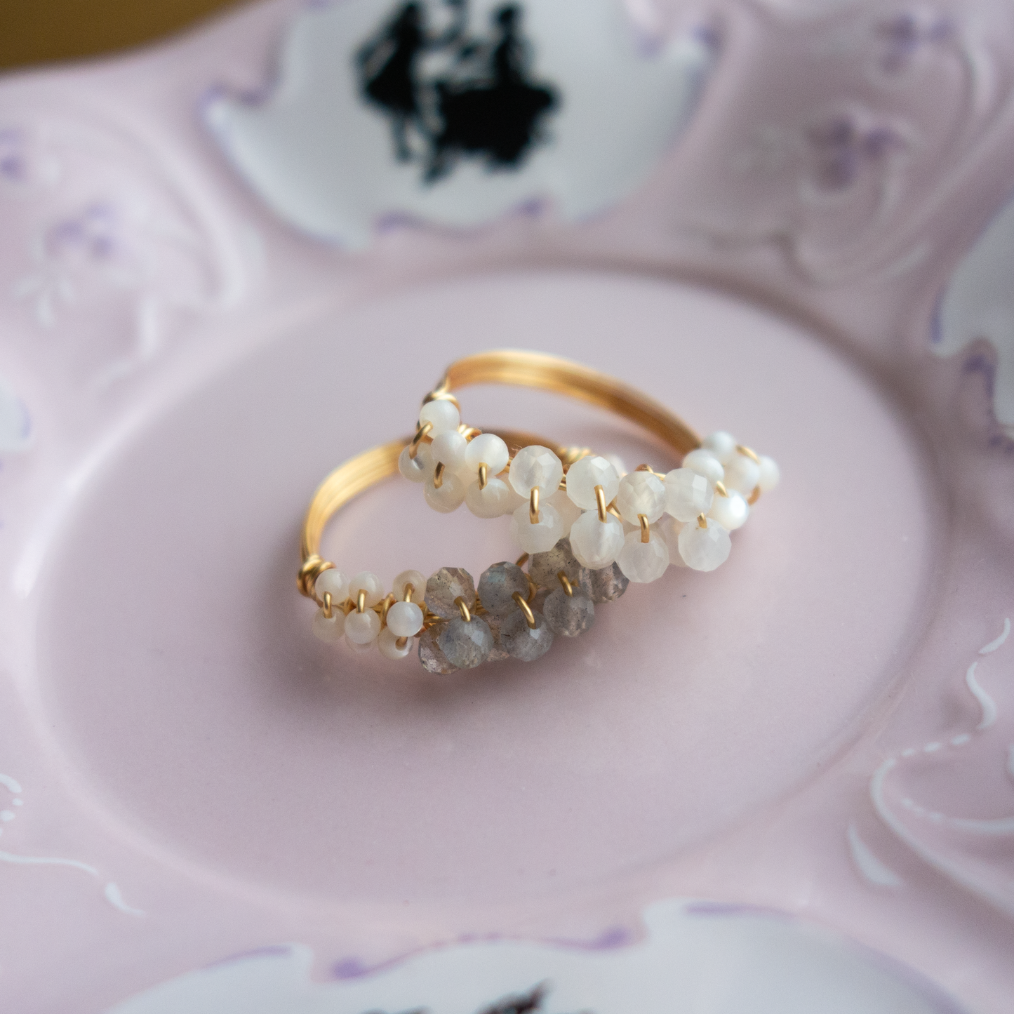 mousse_ ムース／【マザーオブパール×ラブラドライト,ムーンストーン】_天然石ワイヤーリング