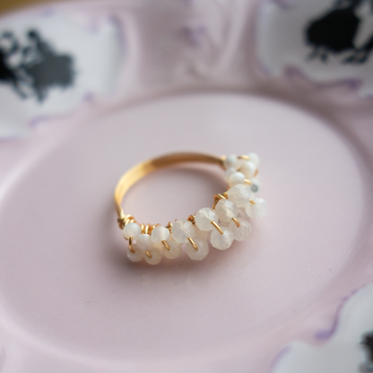 mousse_ ムース／【マザーオブパール×ラブラドライト,ムーンストーン】_天然石ワイヤーリング