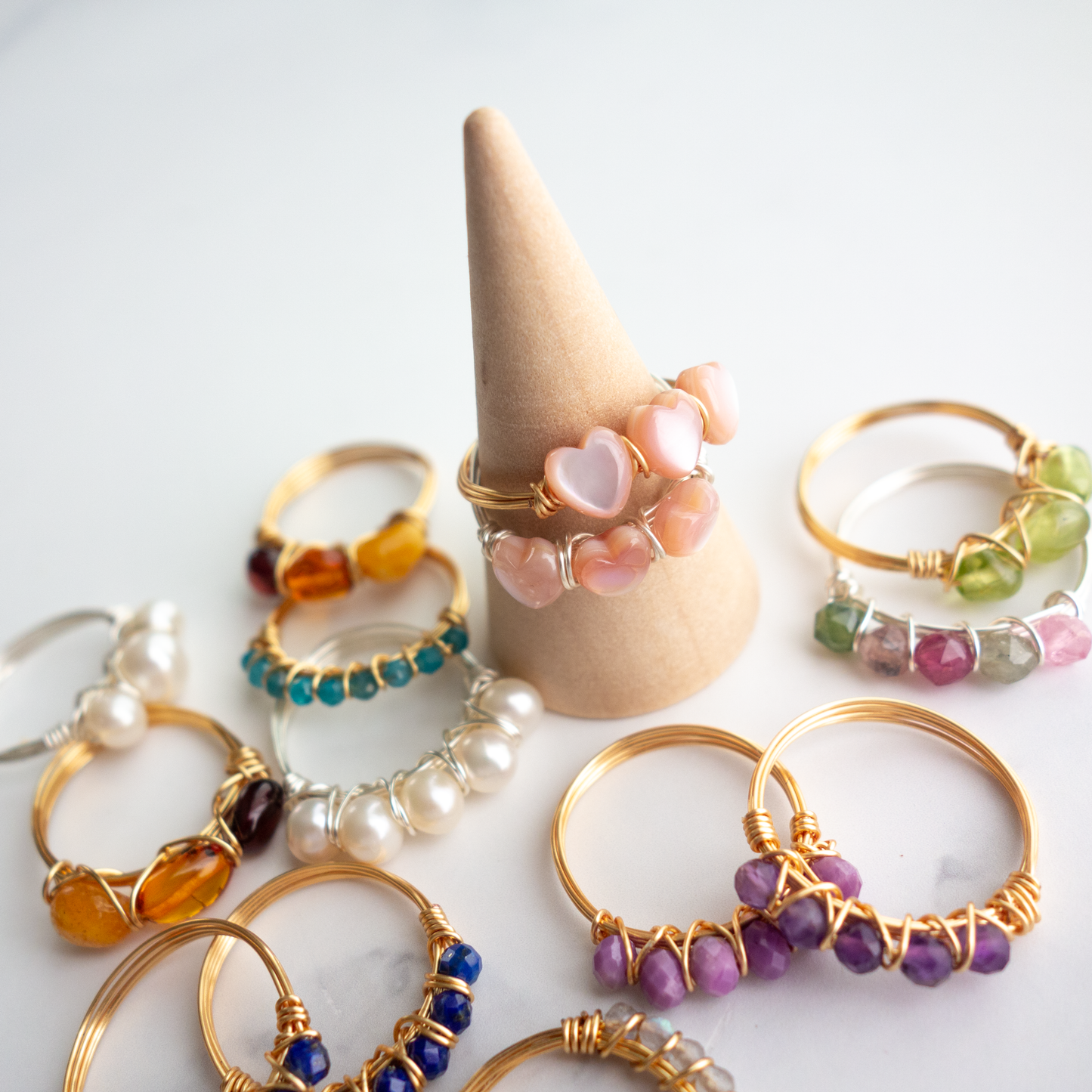 Pauline_ ポリーヌ／【ピンクシェル】_天然石ワイヤーリング