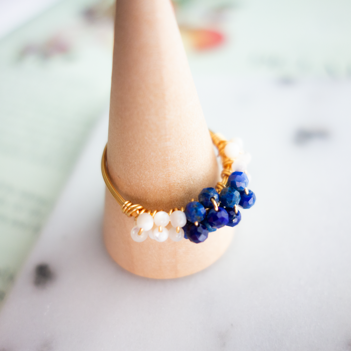 mousse_ ムース／【ラピスラズリ×マザーオブパール】_天然石ワイヤーリング