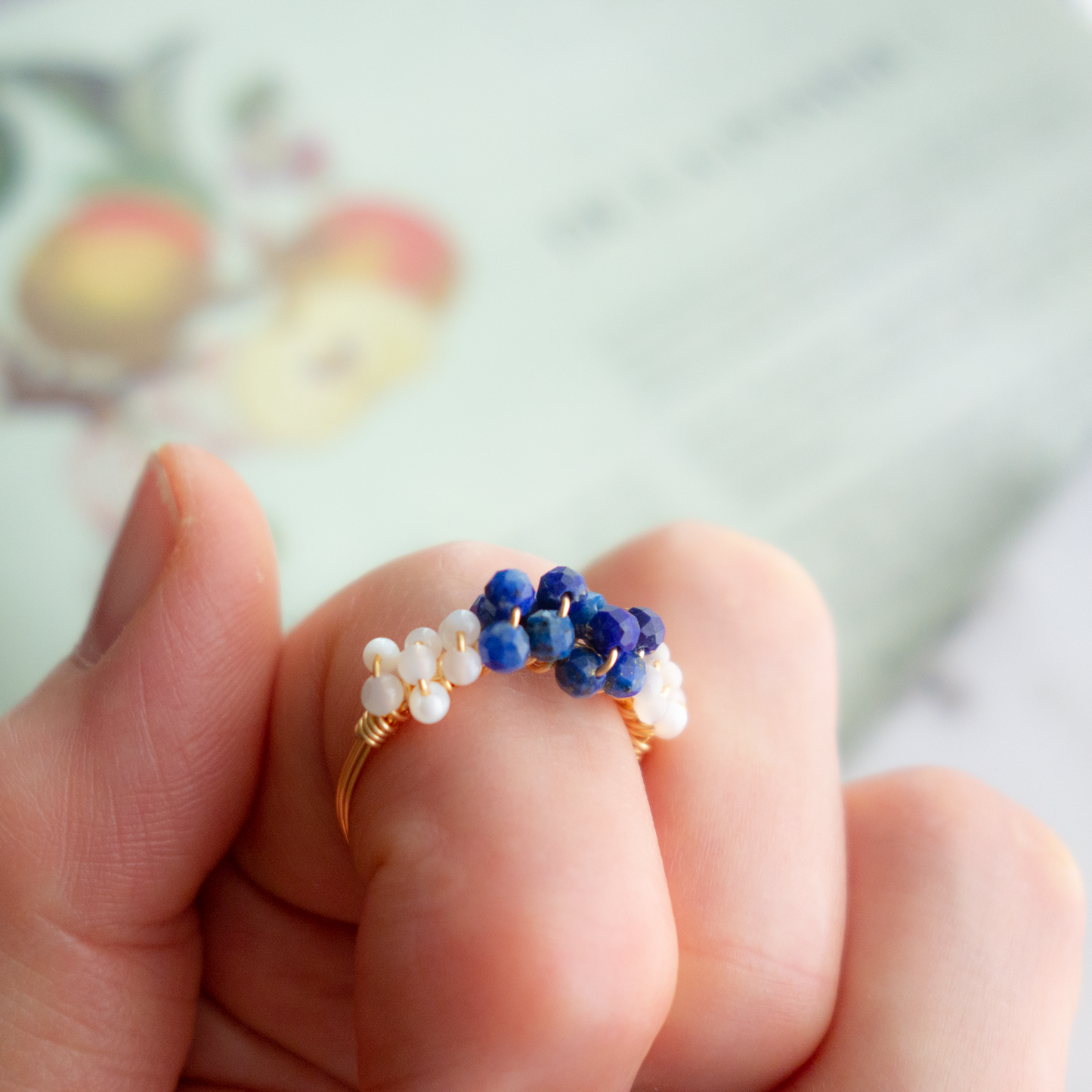 mousse_ ムース／【ラピスラズリ×マザーオブパール】_天然石ワイヤーリング