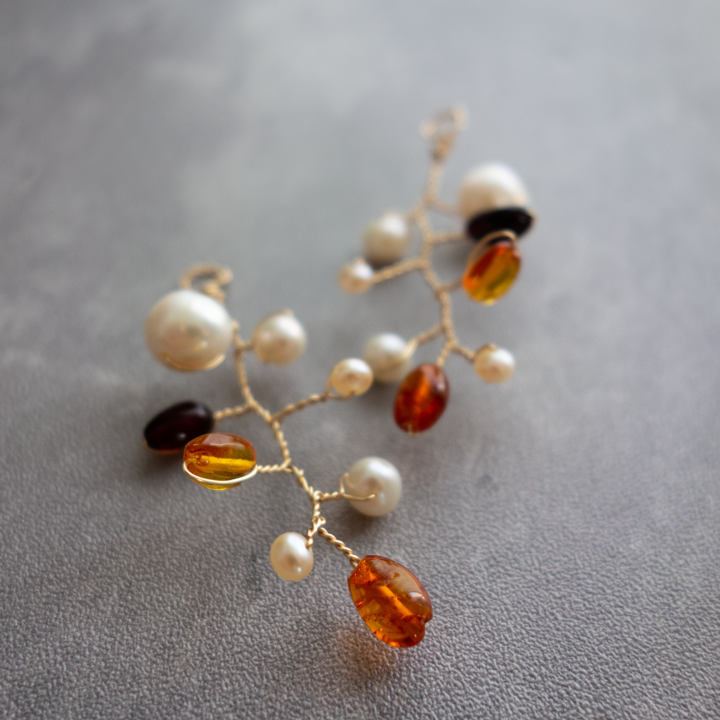 la branche_小枝【イヤリング/ピアス】琥珀とパール