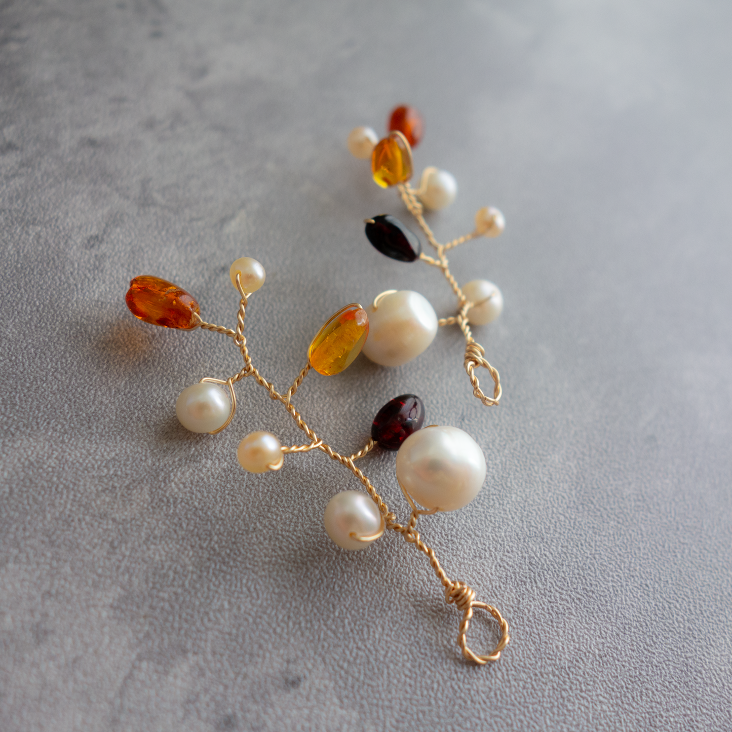 la branche_小枝【イヤリング/ピアス】琥珀とパール