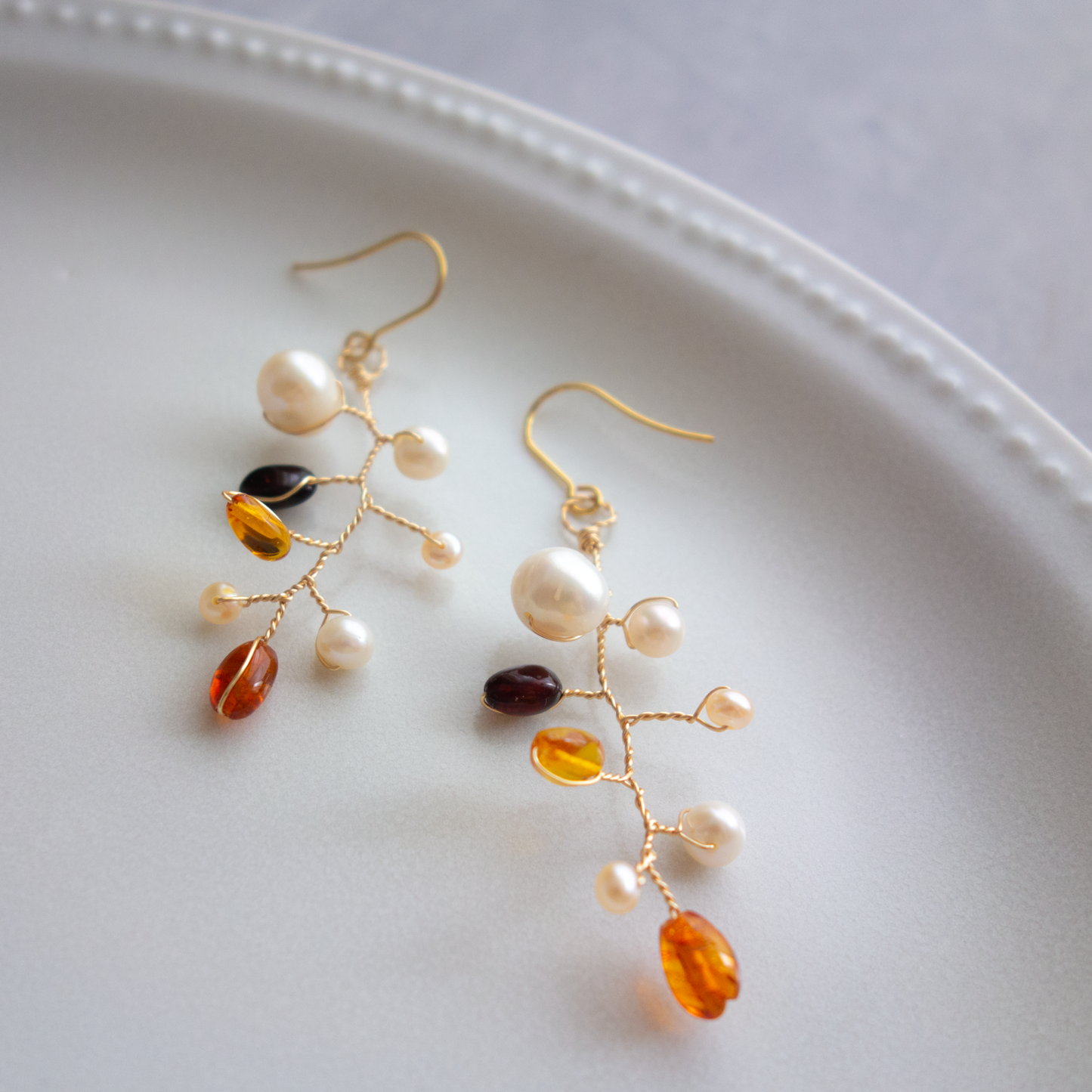 la branche_小枝【イヤリング/ピアス】琥珀とパール