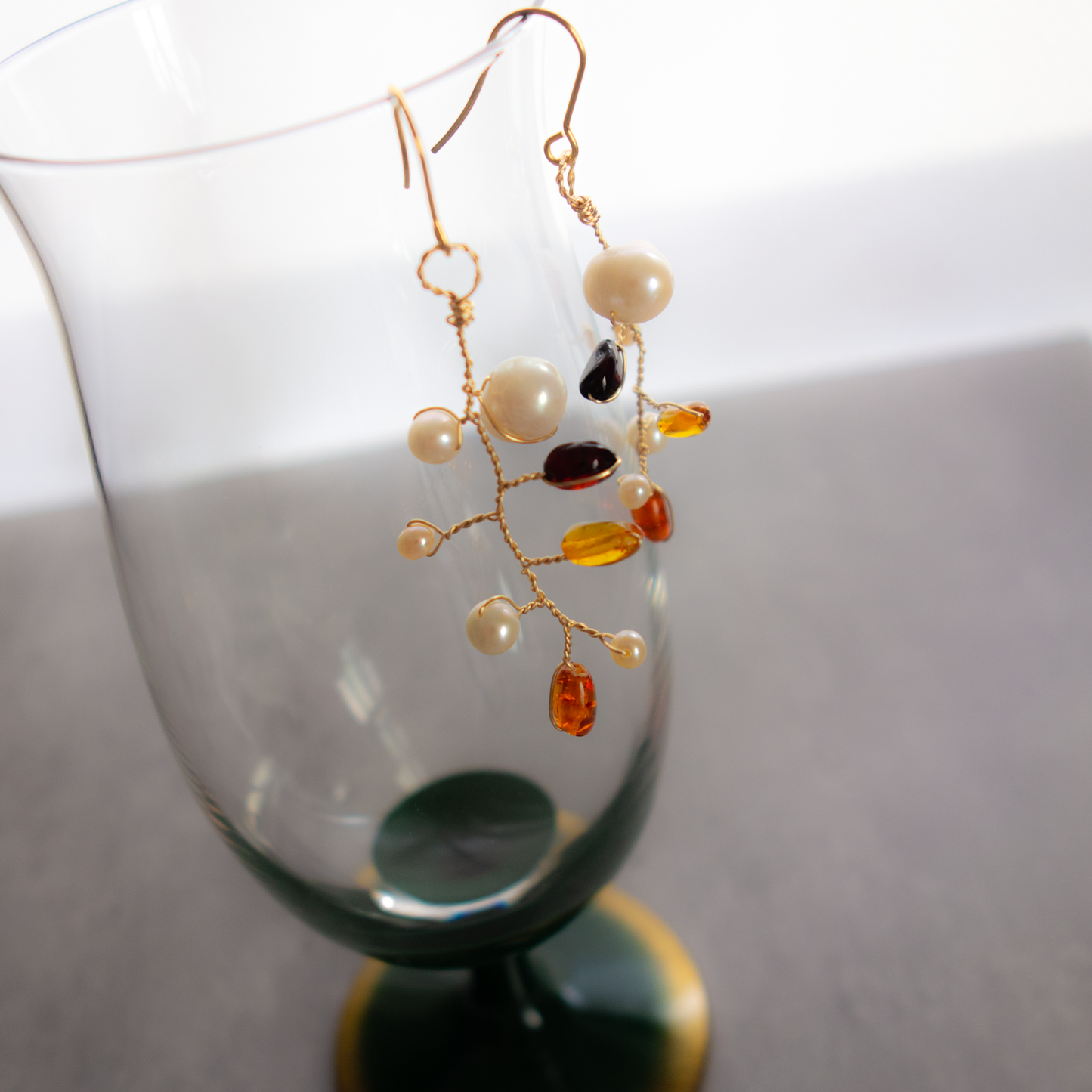 la branche_小枝【イヤリング/ピアス】琥珀とパール