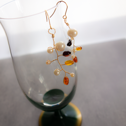 la branche_小枝【イヤリング/ピアス】琥珀とパール