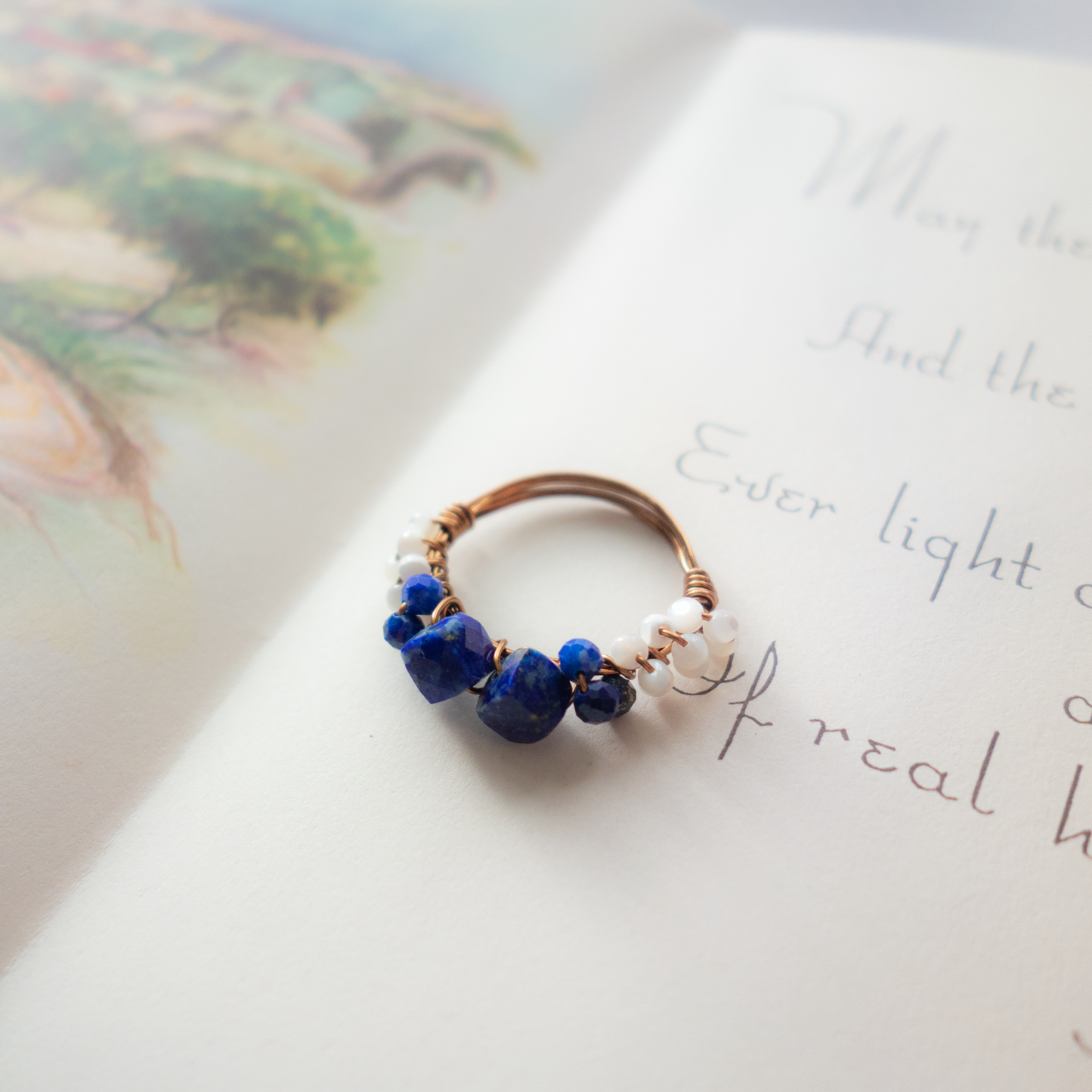 *mousse_ ムース／【ラピスラズリスクエアカット×マザーオブパール】_天然石ワイヤーリング