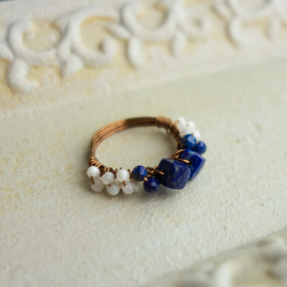 *mousse_ ムース／【ラピスラズリスクエアカット×マザーオブパール】_天然石ワイヤーリング