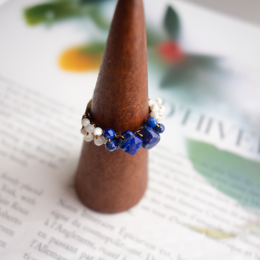 *mousse_ ムース／【ラピスラズリスクエアカット×マザーオブパール】_天然石ワイヤーリング