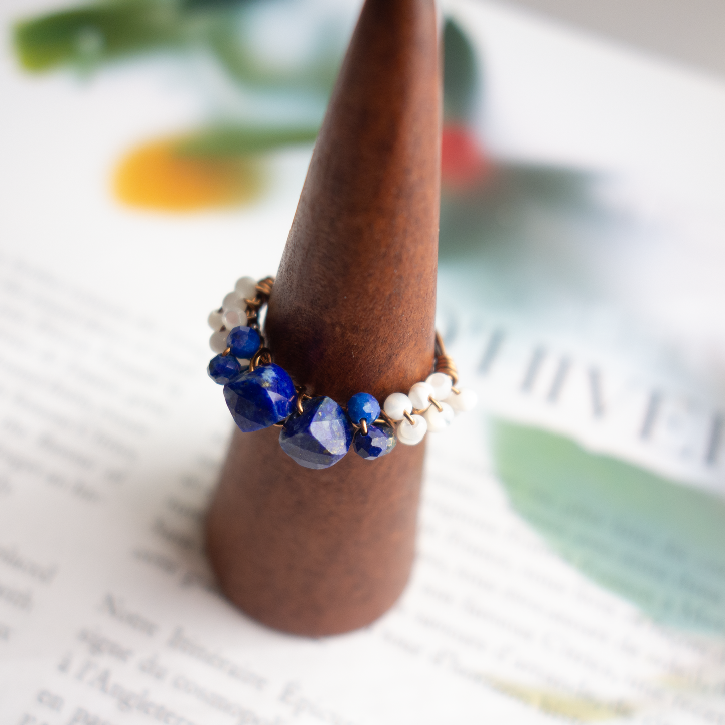 *mousse_ ムース／【ラピスラズリスクエアカット×マザーオブパール】_天然石ワイヤーリング