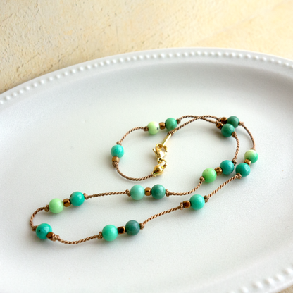 Poirot _ ポアロ／穏やかで爽やかなグリーン* クリソプレーズ【シルクコードネックレス_42cm】