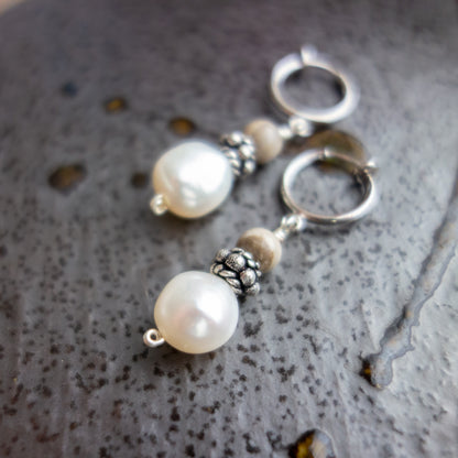Écru _エクリュ【ピアス/イヤリング】淡水パール＋ジャスパー